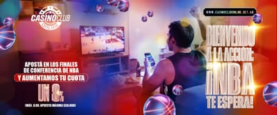 Banner promocional de casino online con luces brillantes y juegos de azar
